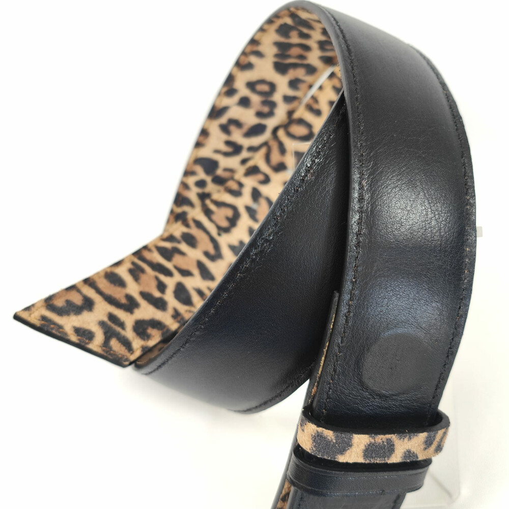 Ceinture reversible Femme Léopard camel / Noir